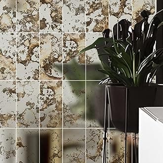 funlife 3D Vintage Mirror Effect Wall Panels, Rusty Faux Antique Mirror Tiles, Humidity Wall Rectangular 35PCS