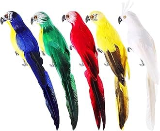 Threan 5 Pcs Fake Parrot Artificial Birds Halloween Pirate Parrot Fake Birds Figure Feathered for Christmas Craft Jungle Garden Home Ornament Decoration, Assorted Colors