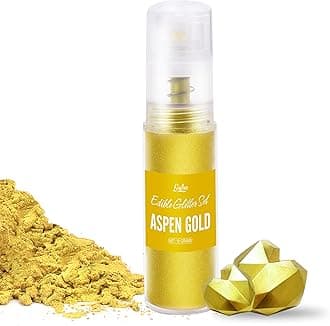 Edible Glitter Spray - 10g Edible Luster Dust Metallic Food Grade Coloring Glitter for Drinks, Cake Decorating, Baking - Edible Dust Powder Shimmer Dusting Powder for Icing,Chocolate,Candy(Aspen Gold)