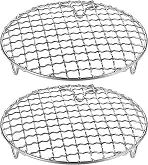 HARFINGTON 2pcs Round Cooking Rack 6.5-inch 201 Stainless Steel Cross Wire Barbecue Grill Net with 20mm Legs for Cooking Baking Steaming BBQ