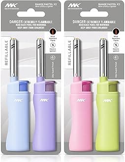 MK Candle Lighter, Butane Refillable Wind-Resistant Flame, 4-Pack for BBQ, Camping, Outdoor Use (Harmony-4PC)