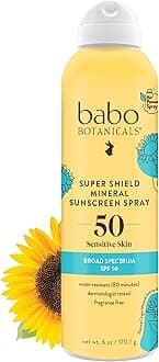 Super Shield Mineral Sunscreen Spray SPF 50 - Natural Zinc Oxide & Titanium Dioxide - Extra Sensitive Skin - Water Resistant - Vegan - Fragrance-Free - Air-Powered Spray - For all ages