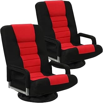 Swivel Floor Gaming Chair w/Armrests, 2 Pack Folding Video Reclining Sofa w/6 Adjustable Position, Padded Backrest & Cushion, Lazy Lounger Couch for E-Sports, Reading, Relaxing, Red