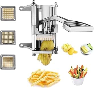 uyoyous French Fry Cutter, Wall Mount Potato Cutter for Fries with 1/2'', 3/8'', 1/4'' Blades, Stainless Steel Commercial Vegetable Fruit Chopper for Cucumber, Carrot, Sweet Potato