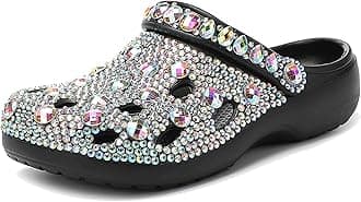 Hanfike Womens Casual Fashion Slide Mules with Rhinestone Closed Toe Comfort Flats A1800 Multicolor US 9