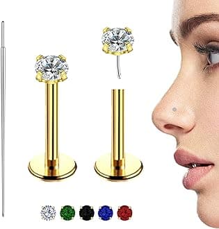 Gold Nose Ring Stud, 20g Cartilage Earrings Tragus Piercing Jewelry, 14k Titanium Nose Ring Threadless Medusa Clip on Earrings, Flat Back Medusa earrings for Women/men