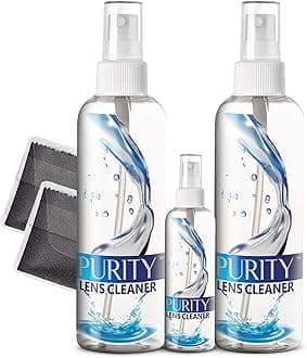 - Purity Eyeglass Lens Cleaner Kit - 2 x 8oz and 1 x 2oz Lens Cleaner Spray Bottle + 2 Microfiber Cleaning Cloths - Safe for All Lenses (AR Coated Included), Eyeglasses and Screens - Clear