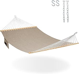 Lazy Daze Hammocks 11 FT Double Outside Hammock Quick Dry Olefin Fabric Hammock with Spreader Bar & Side Pocket for Outdoor Poolside Backyard 450 lbs Capacity, Khaki
