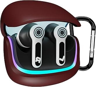 Sounce Earphone Case Cover for Boult Audio Z40 Gaming TWS Soft Silicone Skin Case Cover Shock Absorbing Protective Case with Keychain [Front LED Visible] - Maroon