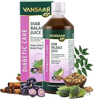 Vansaar 45+ Diab Balance Juice, 1L | Ayurvedic Diabetic Care Juice for 45+ Adults | Karela, Jamun, Neem, Paneer Doda, Cinnamon, & 9 more natural herbs | Manages Blood Sugar & Insulin Level