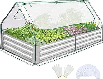 Quictent 6x3x1ft Galvanized Raised Garden Bed with Cover Metal Planter Box Kit, w/ 2 Large Screen Windows Mini Greenhouse 20pcs T Tags 1 Pair of Gloves Included Outdoor Growing Vegetables (Clear)