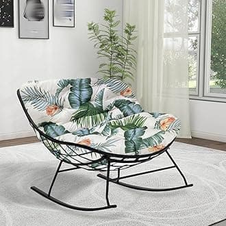(Only Cushion) Indoor Outdoor Papasan Rocking Chair Cushion,Thicken Patio Rocking Egg Chair Cushion, Rattan Chair Cushions, Comfy Hammock Chairs Cushions for Garden,Lawn, Porch, Balcony (Leaves)