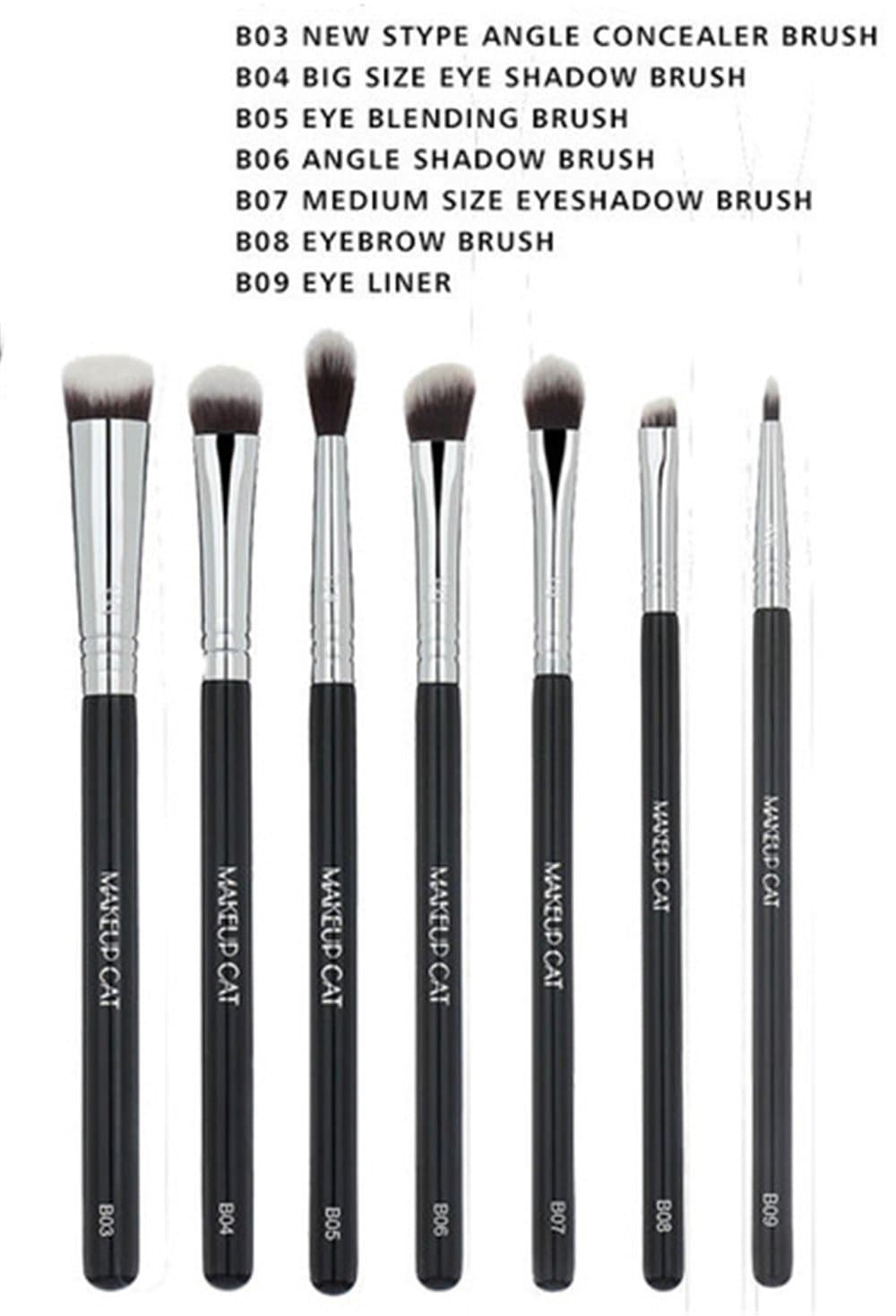 MAKEUP CAT 7 Piece Eye Brush Set Makeup Brushes Set Eyeliner Eyeshadow Blending Cosmetics Brush Tool Kit Professional Wood Handle Premium Synthetic Kabuki Blush Concealer Face Powder Cream Lip Brush
