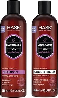 HASK MACADAMIA OIL Shampoo and Conditioner Moisturizing for all hair types, color safe, gluten free, sulfate free, paraben free - 1 Shampoo and 1 Conditioner Set, 355 ml (Pack of 2)