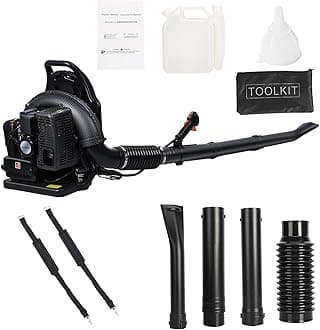 Backpack Leaf Blower, Gas Powered Cordless Snow Blower 63CC 2 Stroke 665 CFM Engine Dust Blower Single Cylinder Air Cooled Cleaner Garden Tool for Lawn Yard Blowing Debris (63CC-Black)