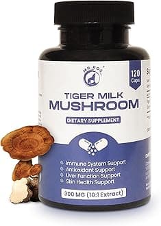 Tiger Milk Mushroom Supplement 10:1 Extract – 600mg per Serving (2 Capsules) – Immune, Lung & Gut Support – Vegan, Non-GMO, Gluten-Free, Respiratory Wellness, Energy & Focus, Lab-Tested, 120 Count