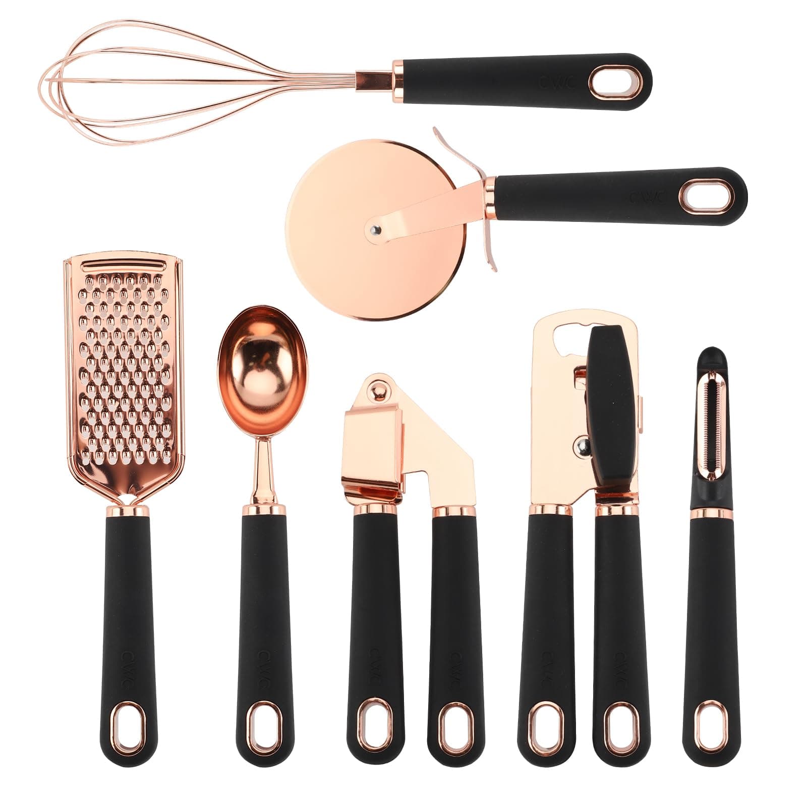 Kitchen Gadget Set Copper Plated Stainless Steel Utensils with Soft Touch Handles, Copper Black, 7 Pieces