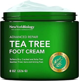 New York Biology Tea Tree Oil Foot Cream for Dry Cracked Feet, Athletes Foot, Nail Fungus, Jock Itch, Ringworm, Cracked Heels and Itchy Skin - Foot Cream - 8 oz
