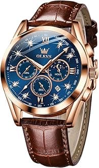 Mens Watches Leather Chronograph Luxury Fashion Dress Analog Quartz Wrist Watch Luminous Waterproof Moon Phase Date