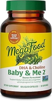 MegaFood Baby & Me 2 DHA & Choline - Plant-based DHA and Choline for Baby's Brain and Eye Development - Vegan - 60 Capsules (30 Servings)