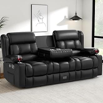Loveseat Recliner Sofa, Flip Middle Backrest Design PU Leather 3 Seat Reclining Sofa with Storage Drawer, Manual Couch for Living Room/RV (Black, PU)