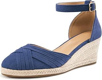 Womens Wedge Sandals Dressy: Blue 8 Ankle Strap Espadrille Wedges for Women - Casual Closed Toe Wedding Shoes