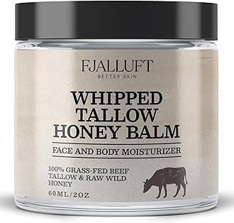 Beef Tallow and Honey Balm Moisturiser, Whipped Grass Fed with Raw Honey and Olive Oil, Anti-Aging Facial Cream, Unscented, 3 Ounce (small)