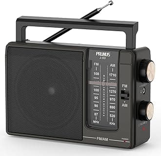 PRUNUS J-03 AM FM Radio Portable Plug in Wall or AA Battery Operated for Home&Outdoor, Large Speaker Excellent Sound, Excellent Reception 49cm ant, Large Tuning Knobs for Easy to Use Gifts for Seniors