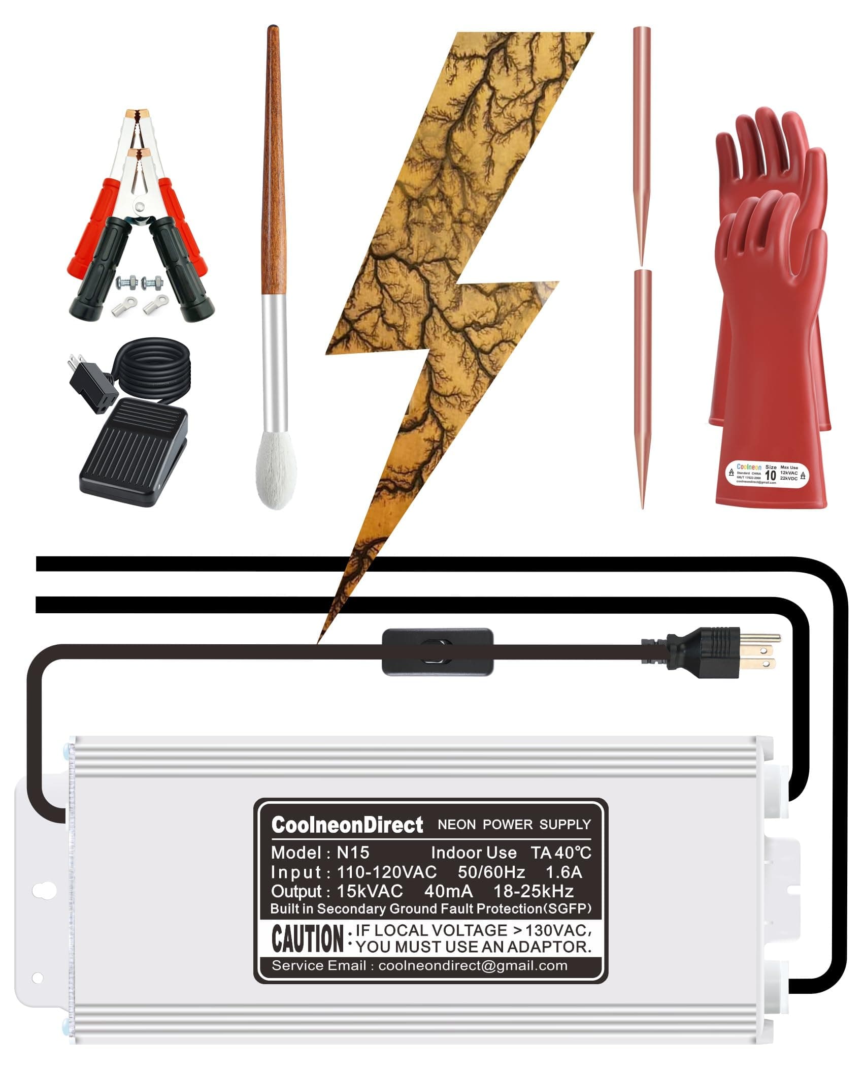 15kV リヒテンベルク木材燃焼機 フラクタル木材燃焼マシンキット ネオンライト変圧器バーナーデバイス 高電圧ネオン電源、LEDサイン変圧器なし