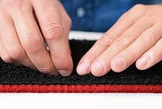 Carsio Carpet Car Mats For Ford Mustang 2015 Onwards 4 Piece Set Tailored Fit Floor Mat Complete Accessory Black Custom Fitted - All Weather, Anti-Slip Backing & Red Trim