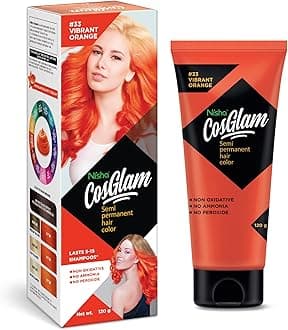 Nisha Cosglam Vegan And Cruelty Free Semi Permanent Hair Color, Orange Hair Dye With Infused Conditioner | No Ammonia, No Peroxide, Non Oxidative Hair Colour - 120g / 4.06 Fl Oz (#33 Vibrant Orange)