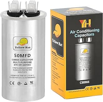 HVAC YELLOW HAT Capacitor for Air Conditioner 50 uf MFD 370 or 440 Volt VAC, Multi-Purpose Round Capacitor-5 Year Warranty