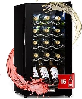 Built-in Wine Cooler Fridge, Single Zone Wine Fridge with Glass Door, 53L Slimline Drinks Fridge for Wine/Beer, Wine Chiller Bottle Fridge for Home Pub, Indoor/Outdoor Bar Fridge, 15 Bottles