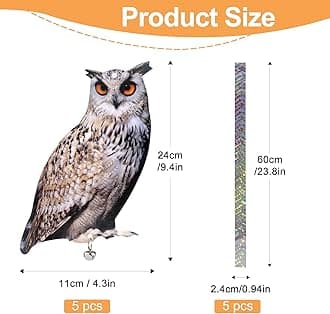 5 Pack Owl Scare Reflective Hanging Owl Decoration, Effective Owl Control Device to Scare Animals Pigeon Woodpecker Away from Patio Garden