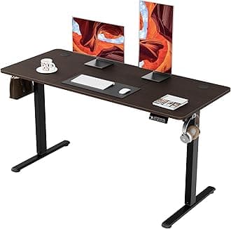 ERGOMAKER Electric Standing Desk, 140 x 60 cm Height Adjustable Sit Stand Desk with Splice Board for Home Office, Computer Table Memory Preset (Black Frame, Walnut Desktop)