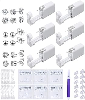 Ear Piercing Kit Disposable Ear Cartilage Piercing Gun Kit with Silver Sterile CZ Studs Easy and Safe Earring Self for Yourself Use at Home(Silver Mixed Patterns 3mm)