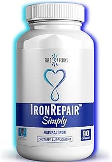 Iron Repair Simply Natural Iron Supplement, Best Absorption & Gentle on Stomach, Monash Low FODMAP, Raise Hemoglobin & Ferritin Iron Pills for Women, Men, Teens, & Pregnancy 90 Bovine Gelatin Capsules