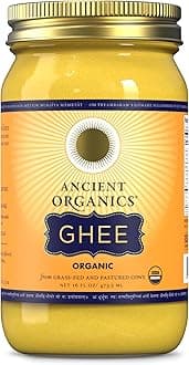 Ancient Organics Ghee, Organic Grass Fed Ghee Butter – Gluten Free Ghee, Clarified Butter, Vitamins & Omegas, Lactose Reduced, 100% Certified Organic, Kosher, USDA Certified – 16 Fl Oz (Pack of 1)