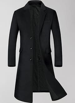 Mens Winter Coat Slim Fit Wool Overcoat Knee-Length Elegant Trench Coat Business Peacoat