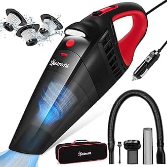 AstroAI Car Vacuum Cleaner, Portable Handheld Vacuum and Car Accessories, 16.4 Ft Cord-12V DC Power, LED Light, w/3 Attachments，Auto Accessories Kit for Interior Detailing for Quick Cleaning (Red)