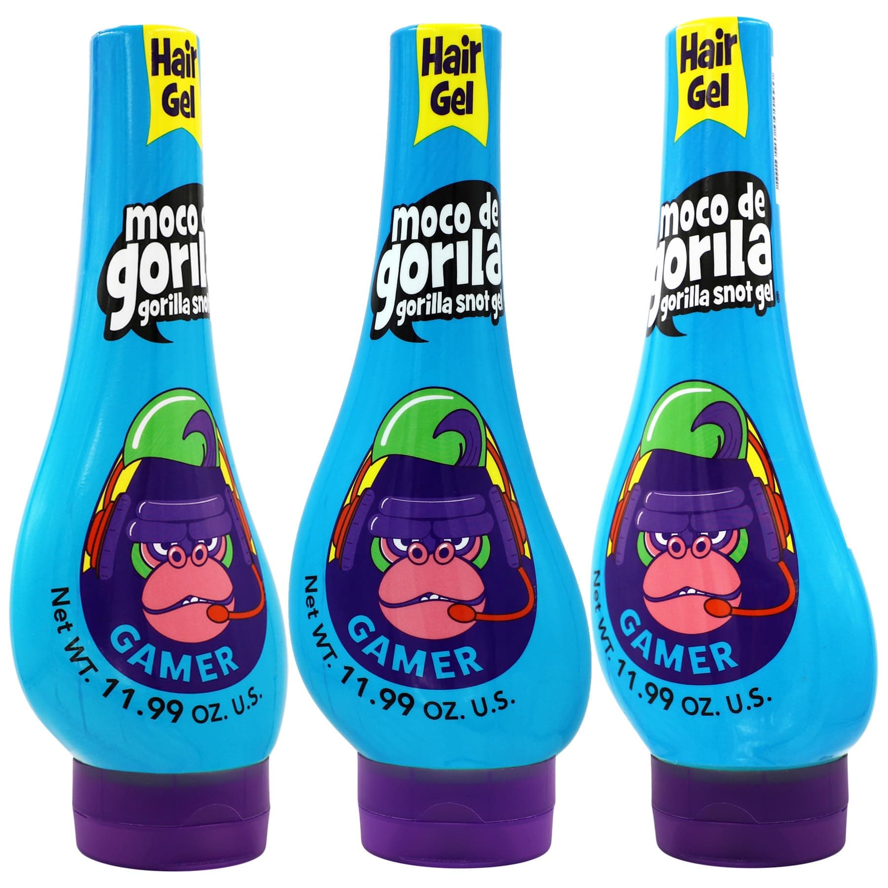 Gamer, Hair Styling Gel, Long-Lasting Hold, Reactivatable with Water, 3-Pack of 11.92 Oz Each, 3 Squeezable Bottles.