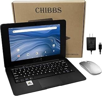CHIBBS 10.1" Inch Wide Screen Education and Gaming Laptop for Kids, Powered by Linux-Android 12 Operating System, 2gb Ram + 64gb Storage, Camera, 2* USB, Bluetooth, Wi-Fi + Free Accessories- Black