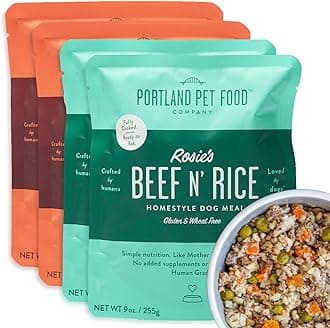 CRAFTED BY HUMANS LOVED BY DOGS Portland Pet Food Company Human-Grade Dog Food Pouch — Mixer, Topper, and Rotational Meal (2X Rosie's Beef/ 2X Tuxedo's Chicken, 4-Pack)