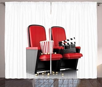 Ambesonne Movie Theater Curtains, 3D Illustration Cinema Concept Clapper Board and Popcorn on Theater Seat, Living Room Bedroom Window Drapes 2 Panel Set, 108" X 96", Cream Black