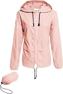 Avoogue Raincoat Women Lightweight Waterproof Rain Jackets Packable Outdoor Hooded Windbreaker Running Coat (Pink XXL)