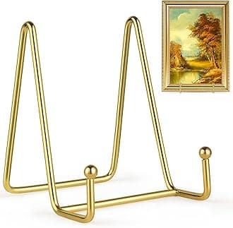 Mocoosy 2 Pack 4 Inch Gold Plate Stands for Display, Metal Square Wire Easel Stand, Plate Holder Display Stands, Picture Frame Stands for Display Photos, Decorative Platter, Book and Table Top Arts