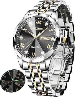 OLEVSWatch for Men Women Large Face Unisex Diamond Luxury Dress Analog Quartz Stainless Steel Waterproof Luminous Date Business Casual Wrist Watch