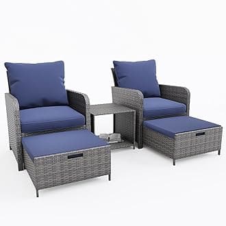 UDPATIO Wicker Patio Chairs with Ottoman Balcony Furniture 5 Pieces Patio Conversation Set for Small Space