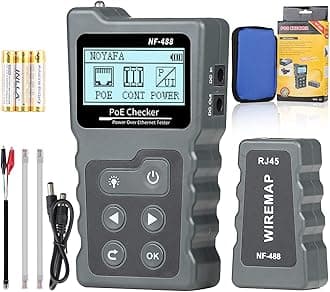 RJ45 Network Cable Tester, VXSCAN Multifunction Poe Ethernet Cable Tester Kit for CAT5e/CAT6/CAT6a, Network Cable Continuity Tester DC Power & Switch Loop-Back Test Poe Checker