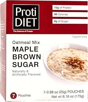 ProtiDIETHigh Protein Maple Brown Sugar Oatmeal, 15g Protein, Low Calorie, Low Carb, Low Fat, Sugar Free, Instant Diet Oatmeal Mix, KETO Friendly, Ideal Protein Compatible, 7 Count Box